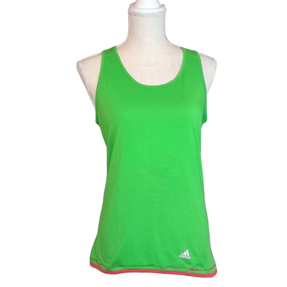 ADIDAS Women Size Medium Green Pink Racerback Stripes Tank Top